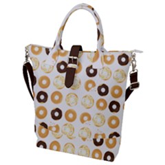 Donuts Pattern With Bites Bright Pastel Blue And Brown Cropped Sweatshirt Buckle Top Tote Bag by genx