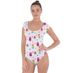 Popsicle Juice Watercolor With Fruit Berries And Cherries Summer Pattern Short Sleeve Leotard  by genx