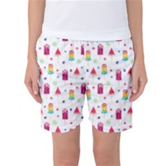 Popsicle Juice Watercolor With Fruit Berries And Cherries Summer Pattern Women s Basketball Shorts by genx