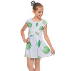 Lemon And Limes Yellow Green Watercolor Fruits With Citrus Leaves Pattern Kids  Cap Sleeve Dress by genx