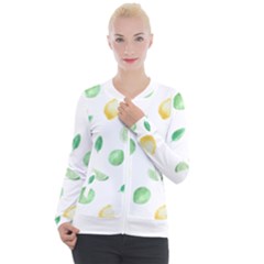Lemon And Limes Yellow Green Watercolor Fruits With Citrus Leaves Pattern Casual Zip Up Jacket by genx