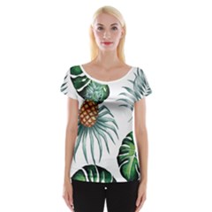 Pineapple Tropical Jungle Giant Green Leaf Watercolor Pattern Cap Sleeve Top by genx