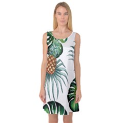 Pineapple Tropical Jungle Giant Green Leaf Watercolor Pattern Sleeveless Satin Nightdress by genx