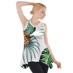 Pineapple Tropical Jungle Giant Green Leaf Watercolor Pattern Side Drop Tank Tunic by genx
