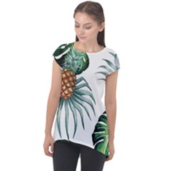 Pineapple Tropical Jungle Giant Green Leaf Watercolor Pattern Cap Sleeve High Low Top by genx