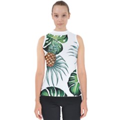 Pineapple Tropical Jungle Giant Green Leaf Watercolor Pattern Mock Neck Shell Top by genx