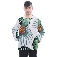 Pineapple Tropical Jungle Giant Green Leaf Watercolor Pattern Men s Half Zip Pullover by genx