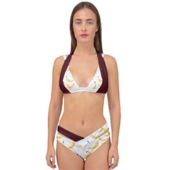 Yellow Banana And Peels Pattern With Polygon Retro Style Double Strap Halter Bikini Set by genx