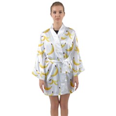 Yellow Banana And Peels Pattern With Polygon Retro Style Long Sleeve Kimono Robe by genx