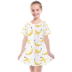 Yellow Banana And Peels Pattern With Polygon Retro Style Kids  Smock Dress by genx