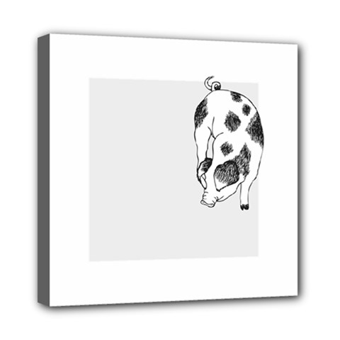 Pig Sniffing Hand Drawn With Funny Cow Spots Black And White Mini Canvas 8  X 8  (stretched) by genx
