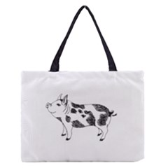 Pig Smiling Head Up Hand Drawn With Funny Cow Spots Black And White Zipper Medium Tote Bag by genx