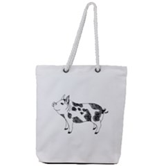 Pig Smiling Head Up Hand Drawn With Funny Cow Spots Black And White Full Print Rope Handle Tote (large) by genx