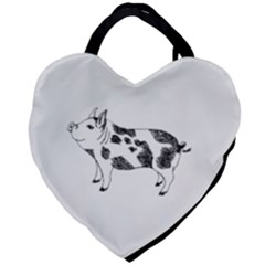 Pig Smiling Head Up Hand Drawn With Funny Cow Spots Black And White Giant Heart Shaped Tote by genx