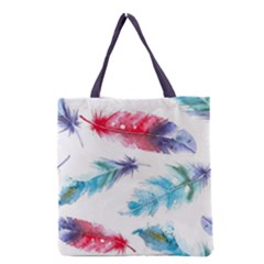 Feathers Boho Style Purple Red And Blue Watercolor Grocery Tote Bag by genx