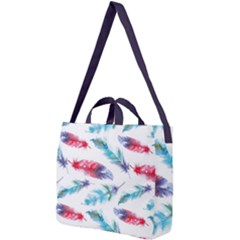 Feathers Boho Style Purple Red And Blue Watercolor Square Shoulder Tote Bag by genx