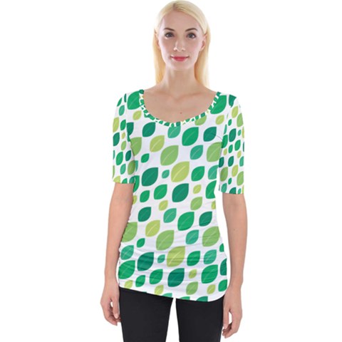 Leaves Green Modern Pattern Naive Retro Leaf Organic Wide Neckline Tee by genx