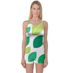 Leaves Green Modern Pattern Naive Retro Leaf Organic One Piece Boyleg Swimsuit by genx