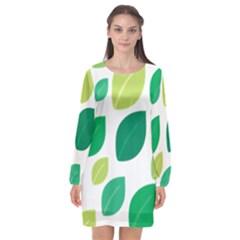 Leaves Green Modern Pattern Naive Retro Leaf Organic Long Sleeve Chiffon Shift Dress  by genx
