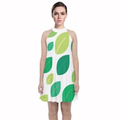 Leaves Green Modern Pattern Naive Retro Leaf Organic Velvet Halter Neckline Dress  by genx