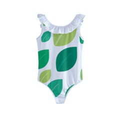 Leaves Green Modern Pattern Naive Retro Leaf Organic Kids  Frill Swimsuit by genx