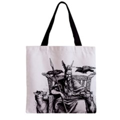 Odin On His Throne With Ravens Wolf On Black Stone Texture Zipper Grocery Tote Bag by snek