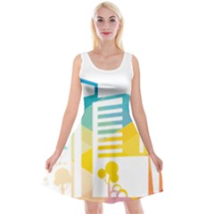 Silhouette Cityscape Building Icon Color City Reversible Velvet Sleeveless Dress by Sudhe