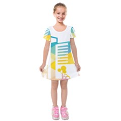 Silhouette Cityscape Building Icon Color City Kids  Short Sleeve Velvet Dress by Sudhe