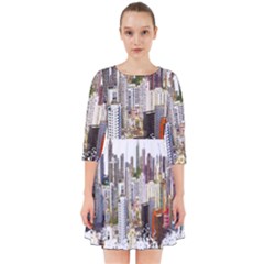 Hong Kong Skyline Watercolor Painting Poster Smock Dress by Sudhe