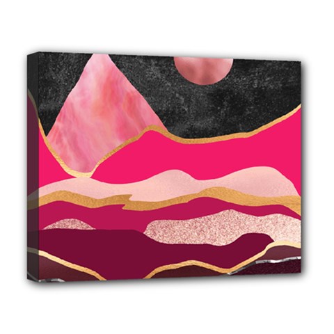 Pink And Black Abstract Mountain Landscape Deluxe Canvas 20  X 16  (stretched) by charliecreates