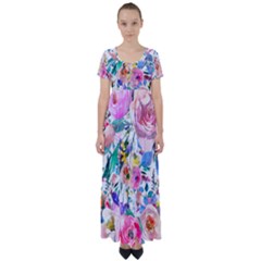 Lovely Pinky Floral High Waist Short Sleeve Maxi Dress by wowclothings