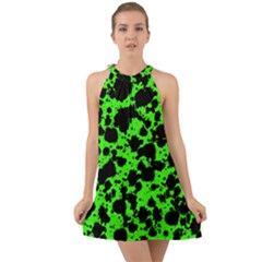 Black And Green Leopard Style Paint Splash Funny Pattern Halter Tie Back Chiffon Dress by yoursparklingshop