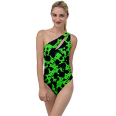 Black And Green Leopard Style Paint Splash Funny Pattern To One Side Swimsuit by yoursparklingshop