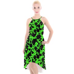 Black And Green Leopard Style Paint Splash Funny Pattern High-low Halter Chiffon Dress  by yoursparklingshop