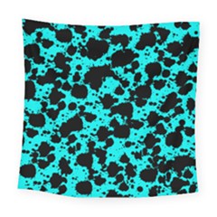 Bright Turquoise And Black Leopard Style Paint Splash Funny Pattern Square Tapestry (large) by yoursparklingshop