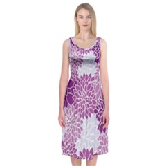 Purple Dahlias Design Midi Sleeveless Dress by WensdaiAmbrose