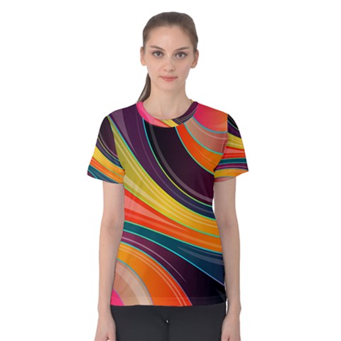 Abstract Colorful Background Wavy Women s Cotton Tee by HermanTelo