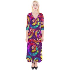 Abstract Background Spiral Colorful Quarter Sleeve Wrap Maxi Dress by HermanTelo