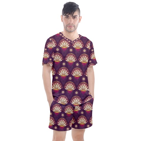 Background Floral Pattern Purple Men s Mesh Tee And Shorts Set by HermanTelo