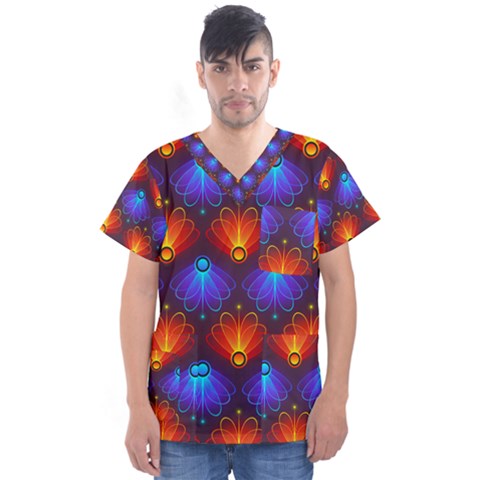 Background Colorful Abstract Men s V-neck Scrub Top by HermanTelo