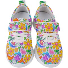 Floral Paisley Background Flower Yellow Kids  Velcro Strap Shoes by HermanTelo