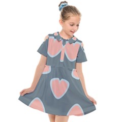 Hearts Love Blue Pink Green Kids  Short Sleeve Shirt Dress by HermanTelo