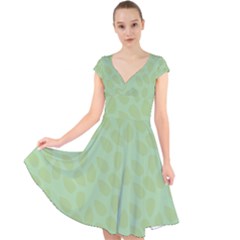 Leaves - Light Green Cap Sleeve Front Wrap Midi Dress by WensdaiAmbrose