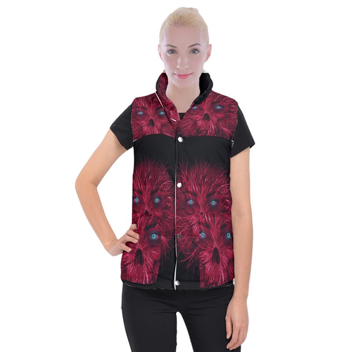 Monster Red Eyes Aggressive Fangs Ghost Women s Button Up Vest