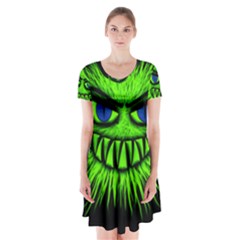 Monster Green Evil Common Short Sleeve V-neck Flare Dress by HermanTelo