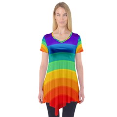 Rainbow Background Colorful Short Sleeve Tunic  by HermanTelo