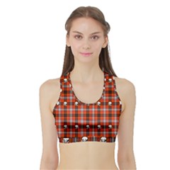 Plaid Pattern Red Squares Skull Sports Bra With Border by HermanTelo