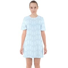Footprints Pattern Paper Scrapbooking Blue Sixties Short Sleeve Mini Dress by HermanTelo