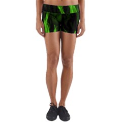 Smoke Flame Abstract Green Yoga Shorts by HermanTelo