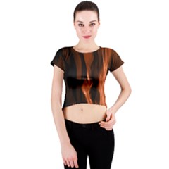 Smoke Flame Abstract Orange Red Crew Neck Crop Top by HermanTelo